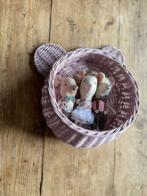 Load image into Gallery viewer, Wicker hanging basket, bear basket, wall basket, basket with ears, teddy basket,  light pink
