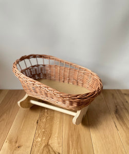 Wicker dolls crib, wicker cradle. Handmade bedding of your choice included, Natural