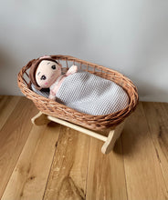 Load image into Gallery viewer, Wicker dolls crib, wicker cradle. Handmade bedding of your choice included, Natural
