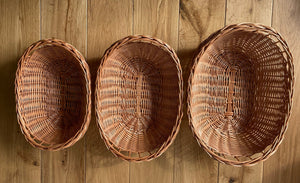 Set of 3 wicker trays, wicker bread baskets, wicker fruit bowls