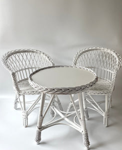 White table set, wicker toddler table set with 2 chairs, rattan white table set rattan chairs,