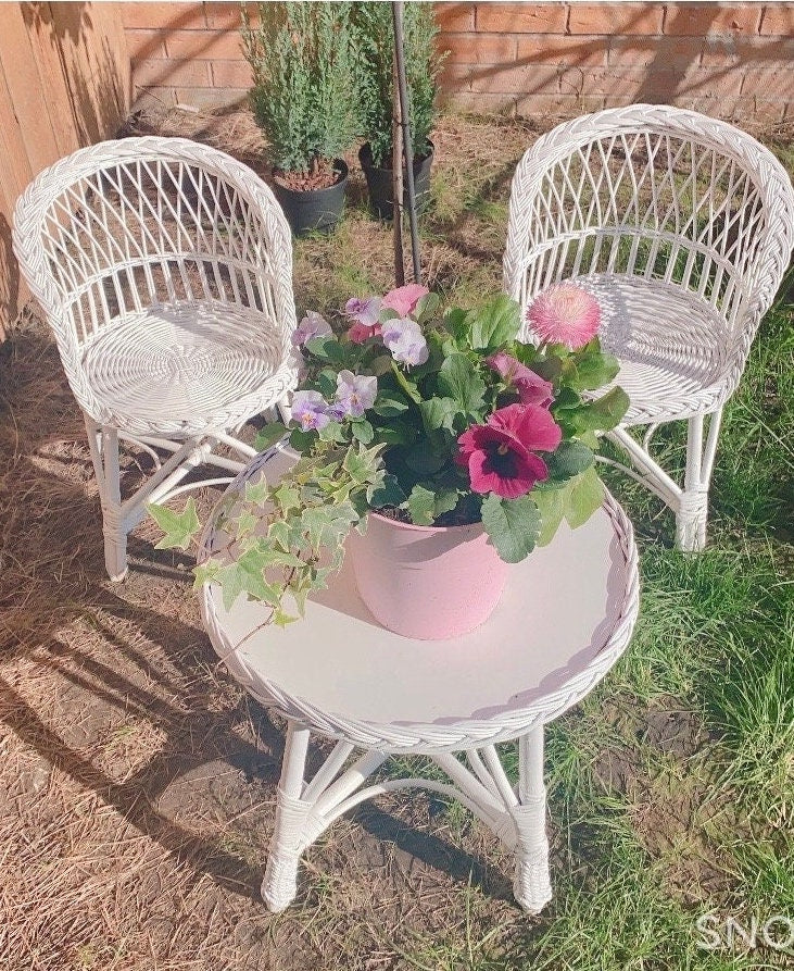 White table set, wicker toddler table set with 2 chairs, rattan white table set rattan chairs,